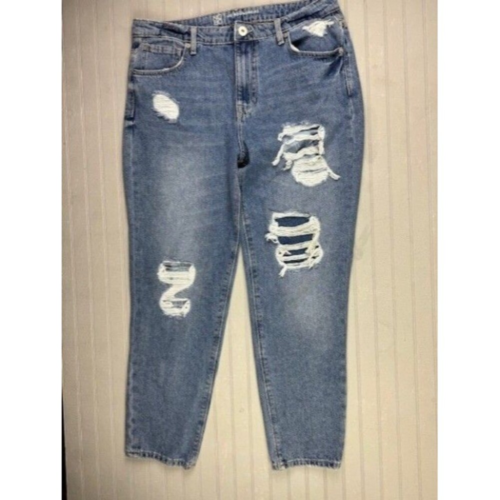 No Boundaries Size 13 Womens Ankle Jeans High Rise Distress Cotton Med Wash